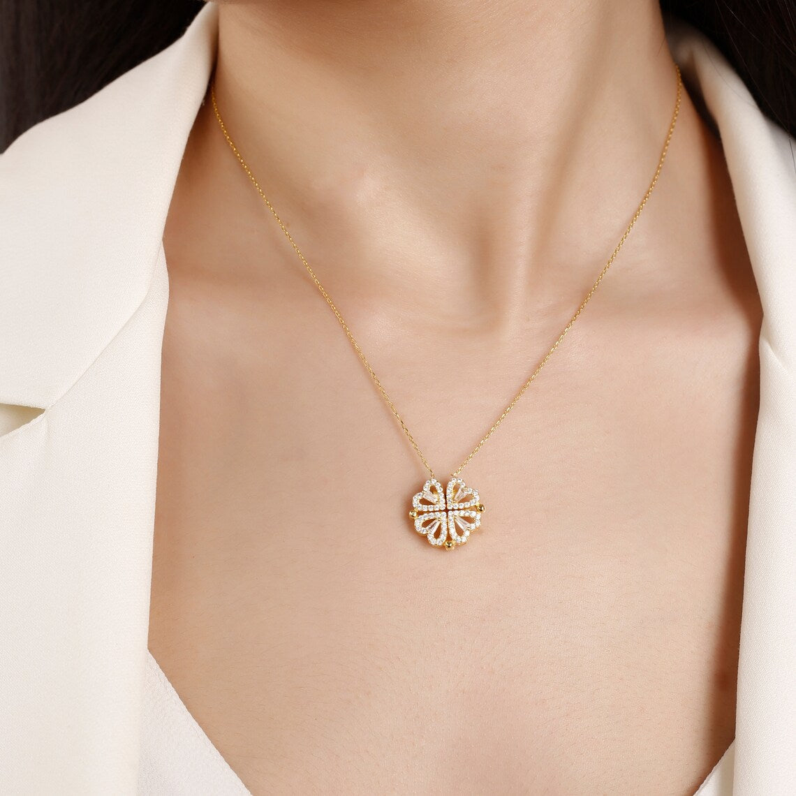 Leaf Clover Hearts Necklace